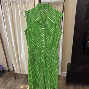 Vintage 1970’s Polka Dot Green and White Midi Dress Fits M/L